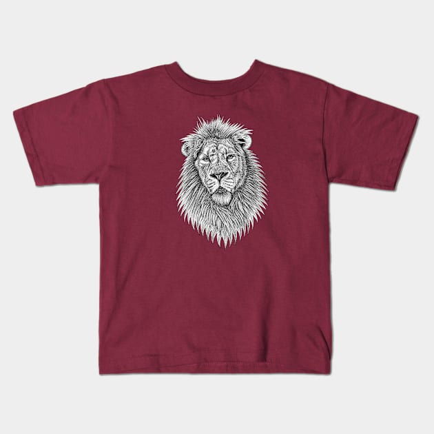 Asiatic lion - big cat - ink illustration Kids T-Shirt by lorendowding